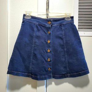 Blue denim button down skater skirt, S